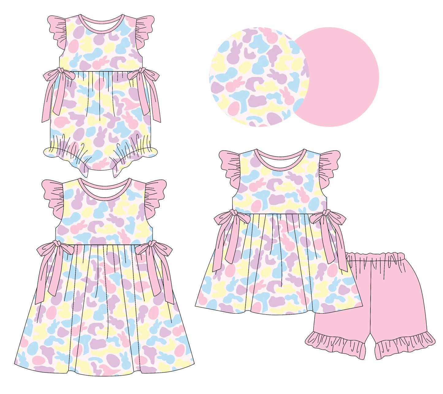 25.12.17 custom each style moq 5 eta 6-8week Sibling Sister bunny baby short sleeve shorts sets and romper and dress match design