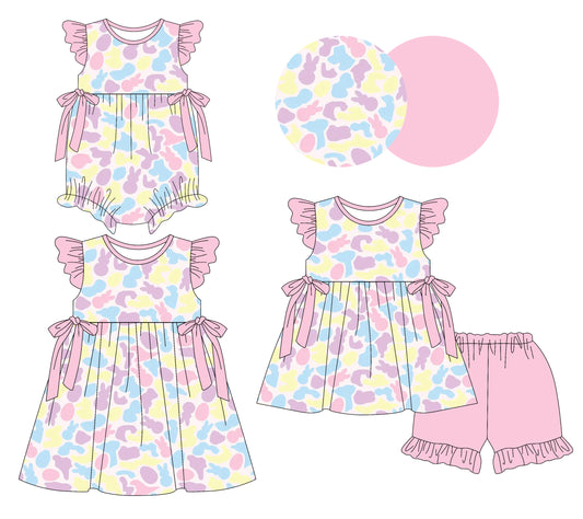 25.12.17 custom each style moq 5 eta 6-8week Sibling Sister bunny baby short sleeve shorts sets and romper and dress match design