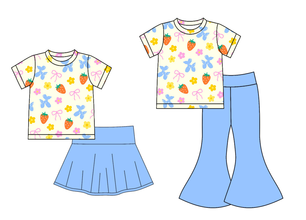 25.11.17 custom each style moq 5 eta 6-8week Sibling Sisters bow strawberry bow baby girl short sleeve pants sets and skirts sets match family design