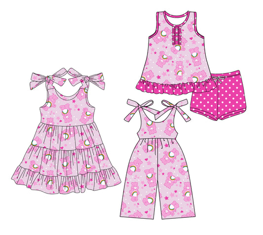 3.28 custom each style moq 5eta 4-6week Sibling Sister stars baby girl short sleeve shorts sets and dresses and jumpsuit match design
