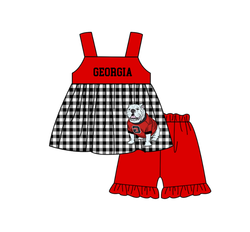 Custom moq 5 mix size milk silk summer teams baby girl boys clothes Red Black and white checkered short sleeve shorts sets 3 and dress and rompers 2 series