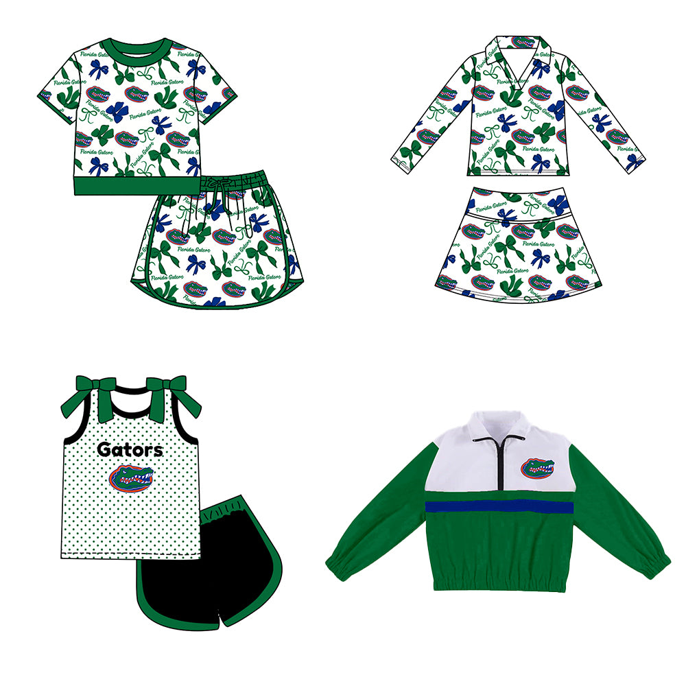 Custom moq 5 mix size milk silk summer teams Girls Green Polka Dot Sleeveless Top Shorts Set Top Skirt Short Set Long Sleeve Pullover Tops