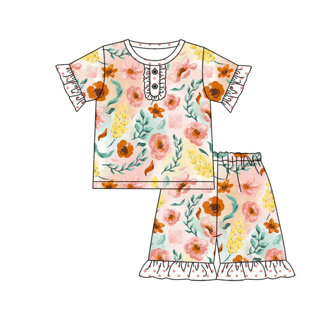 11.3 custom each style moq 5eta 4-6week Sibling Sister floral baby girl short sleeve shorts sets 1 and sets 2 match design