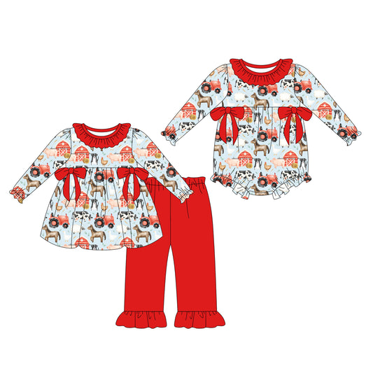 25.8.6 custom each style moq 5eta 4-6week Sibling Sister animal farm baby girl long sleeve pants sets and rompers match family design