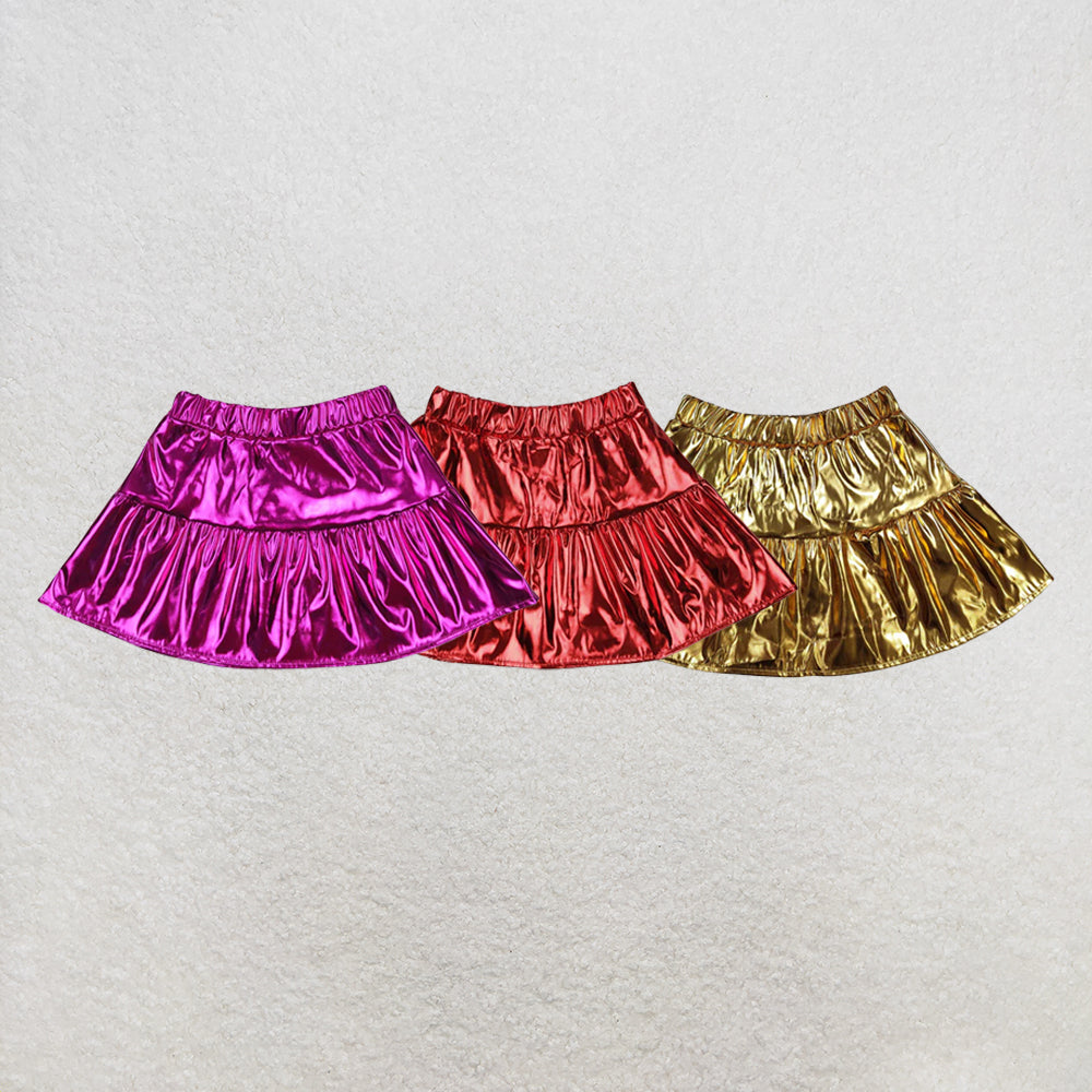RTS NO MOQ Sibling Baby Girls Leather Matellic Skirts