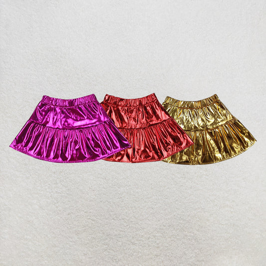 RTS NO MOQ Sibling Baby Girls Leather Matellic Skirts