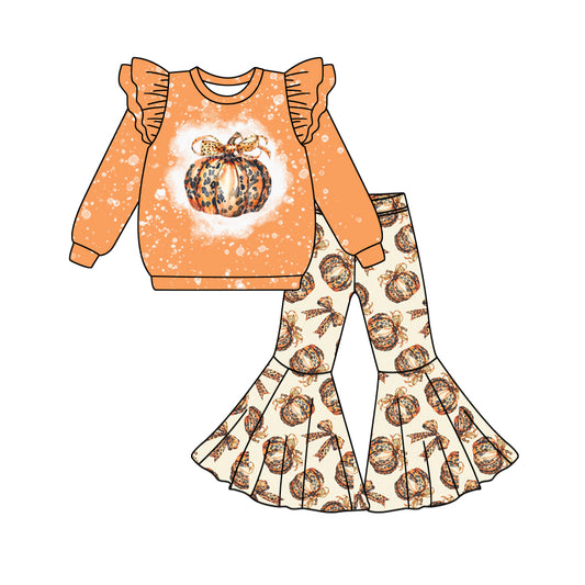 7.26 custom each style moq 5eta 4-6week Sibling Sister pumpkin orange baby girls sets and dress and rompers match family design