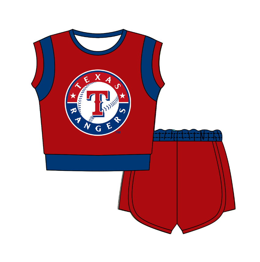 Custom moq 5 mix size milk silk summer teams Red  Sleeveless O-Neck Top And Shorts Set Cute And Comfortable Kids' Outfit