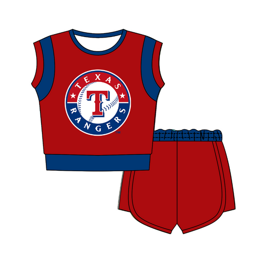 Custom moq 5 mix size milk silk summer teams Red  Sleeveless O-Neck Top And Shorts Set Cute And Comfortable Kids' Outfit
