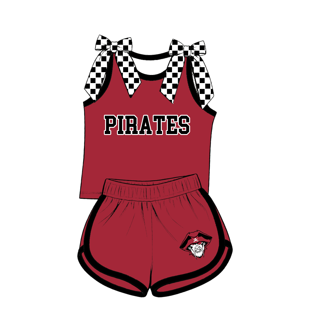 custom moq 5 mix size MSD070807 Baby Girls Summer Checked Bow Sleeveless Tank Top Checked Elastic Waist Shorts Set