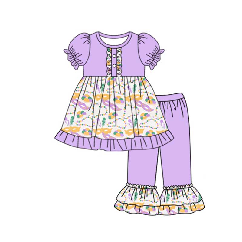 11.1 custom each style moq 5eta 4-6week Sibling Sister mardi gras purple baby girl sets and dress and rompers match family design