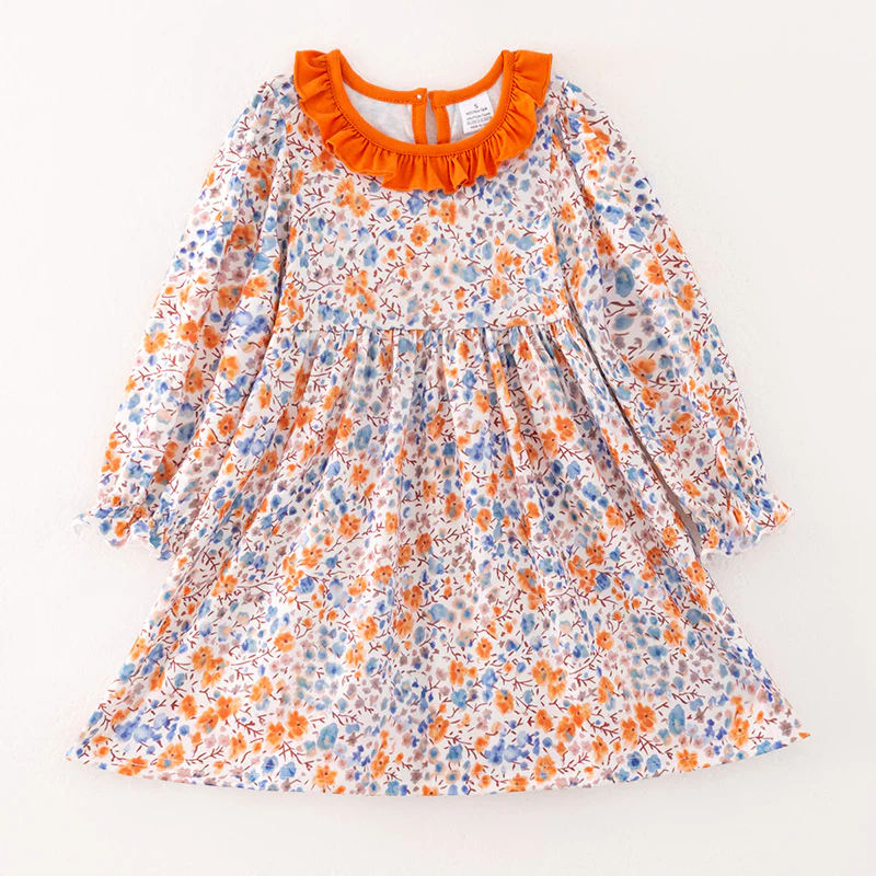 Custom moq 5 each style eta 6-7weeks baby girl orange long sleeve pants and dress and briefs sets
