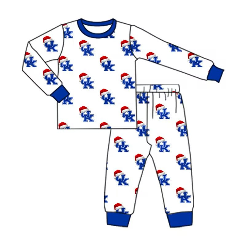 Custom moq 3 tat about 6-8 weeks  team Boys'Christmas UK blue long sleeve and long pants suit