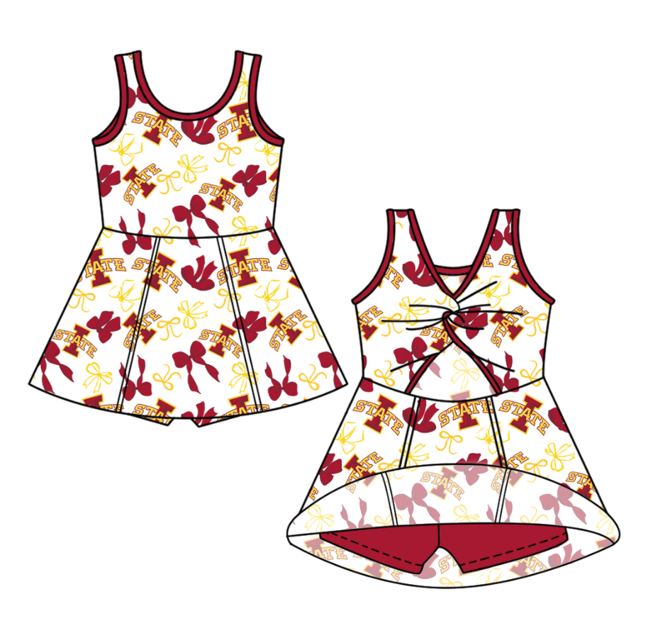 custom moq 5 mix size NB020624 Baby Girls Bow Printed Team Sleeveless Knee Skort Dresses Yoga Active Outfits
