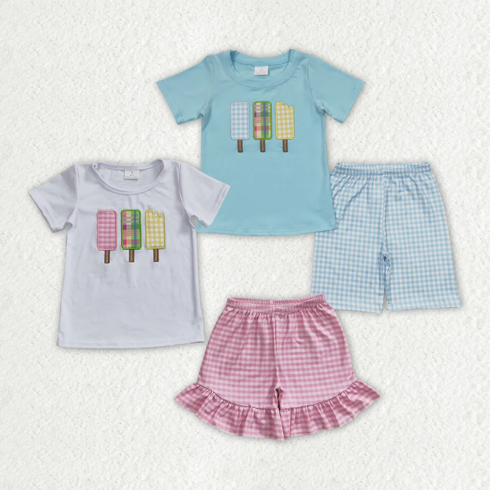 RTS Boys and girls Embroidered ice cream Short Sleeve Shorts sets