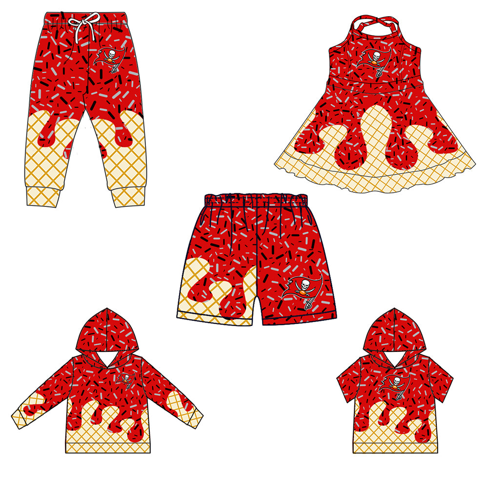 Custom summer teams baby girls clothes team red hooded long sleeve tops and short sleeve top and dress and pants and shorts-25.6.19