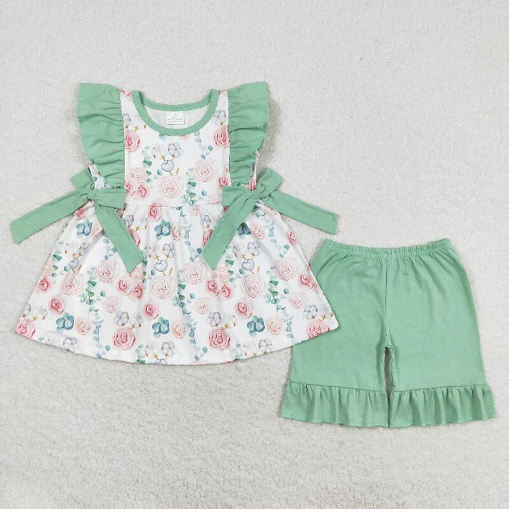 RTS NO MOQ Baby Girls Pink Flowers Sibling Summer Rompers Dresses Clothes Sets