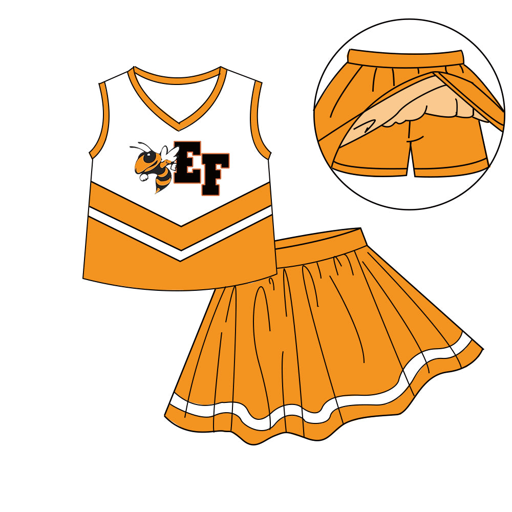 Custom moq 5 mix size milk silk eta 6-8weeks summer team orange baby girls clothes team sleeveless skirts shorts sets-25.7.11