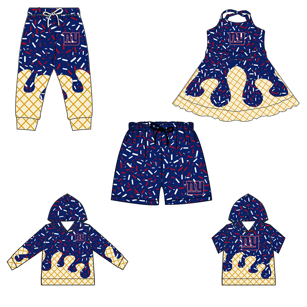 Custom summer teams baby girls clothes team dark blue hooded long sleeve tops and short sleeve top and dress and pants and shorts-25.6.12