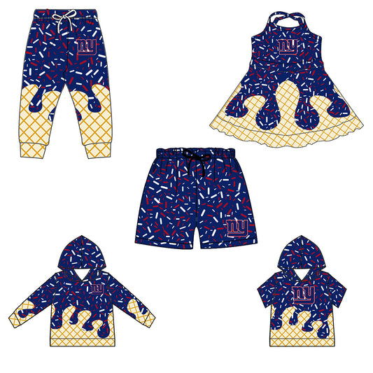 Custom summer teams baby girls clothes team dark blue hooded long sleeve tops and short sleeve top and dress and pants and shorts-25.6.12