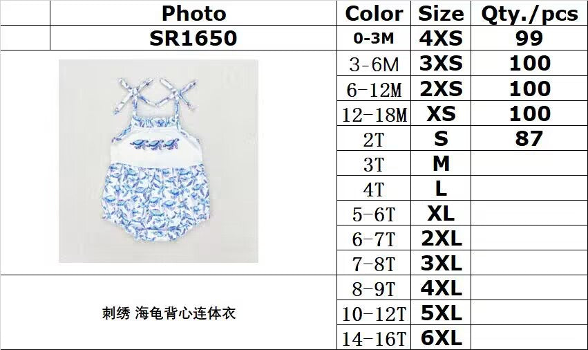 RTS NO MOQ SR1650 baby girl clothes sea turtle toddler girl summer bubble