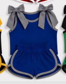 (Preorder new) No moq Baby Girls Bow Sleeveless Top Shorts Two Piece Summer Outfit Sets
