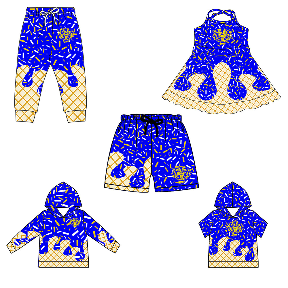 Custom moq 5 mix size milk silk baby girls clothes team blue hooded long sleeve tops and short sleeve top and dress and pants and shorts-25.7.1