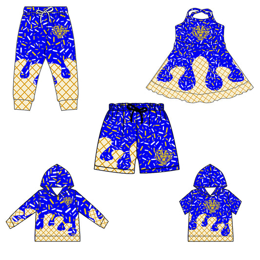 Custom moq 5 mix size milk silk baby girls clothes team blue hooded long sleeve tops and short sleeve top and dress and pants and shorts-25.7.1