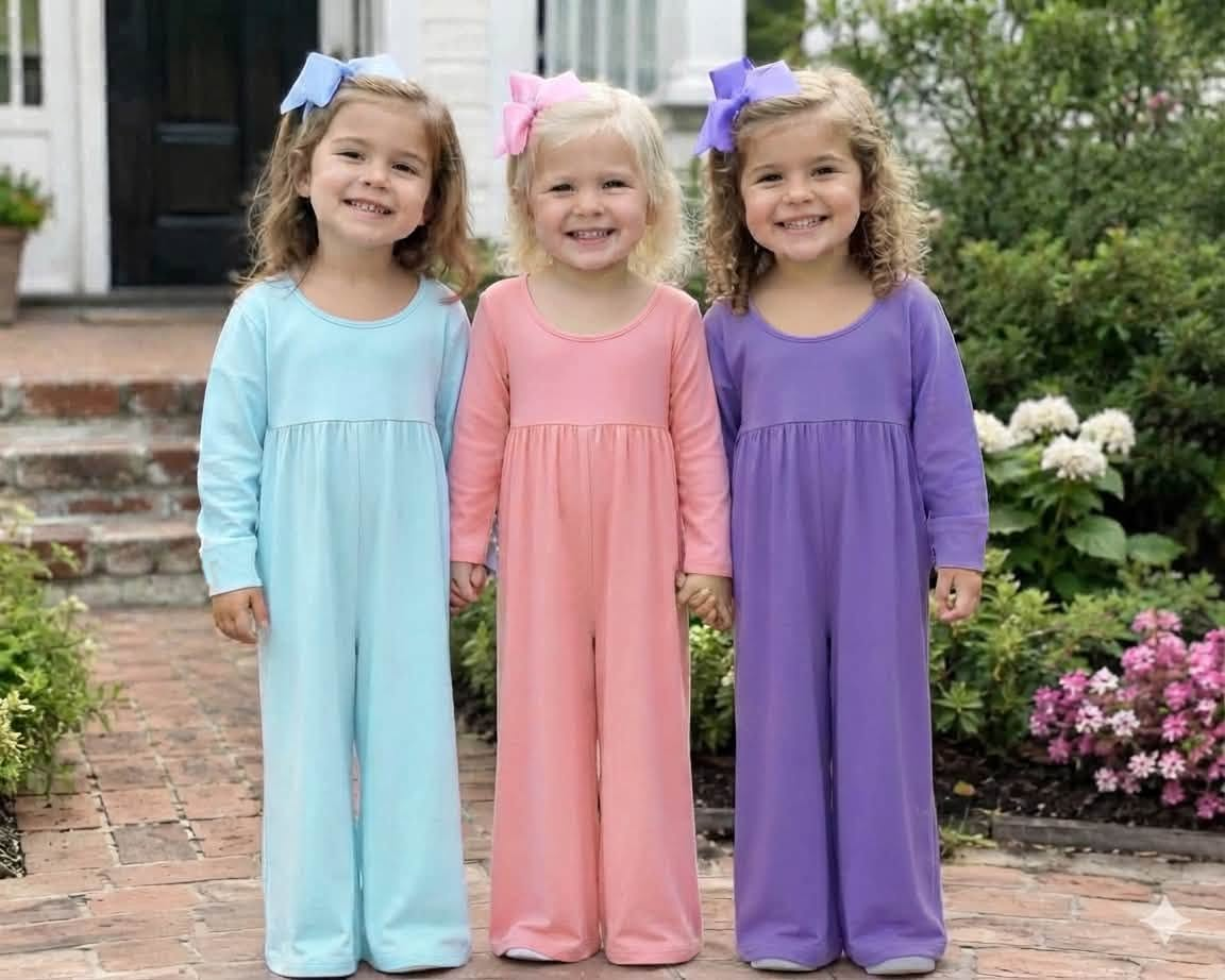 (Preorder new) No moq Baby Girls Solid Color Long Sleeve Pant Jumpsuits Casual Daily Wear