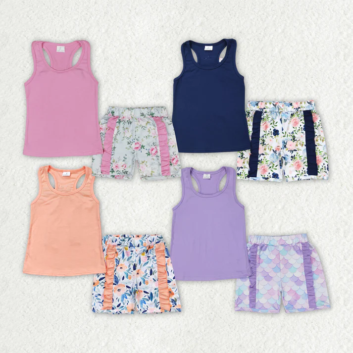 RTS Baby Girls Vest Bows Top Sibling Sister Floral Shorts Clothes Sets