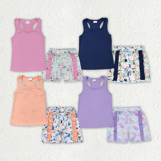 RTS Baby Girls Vest Bows Top Sibling Sister Floral Shorts Clothes Sets