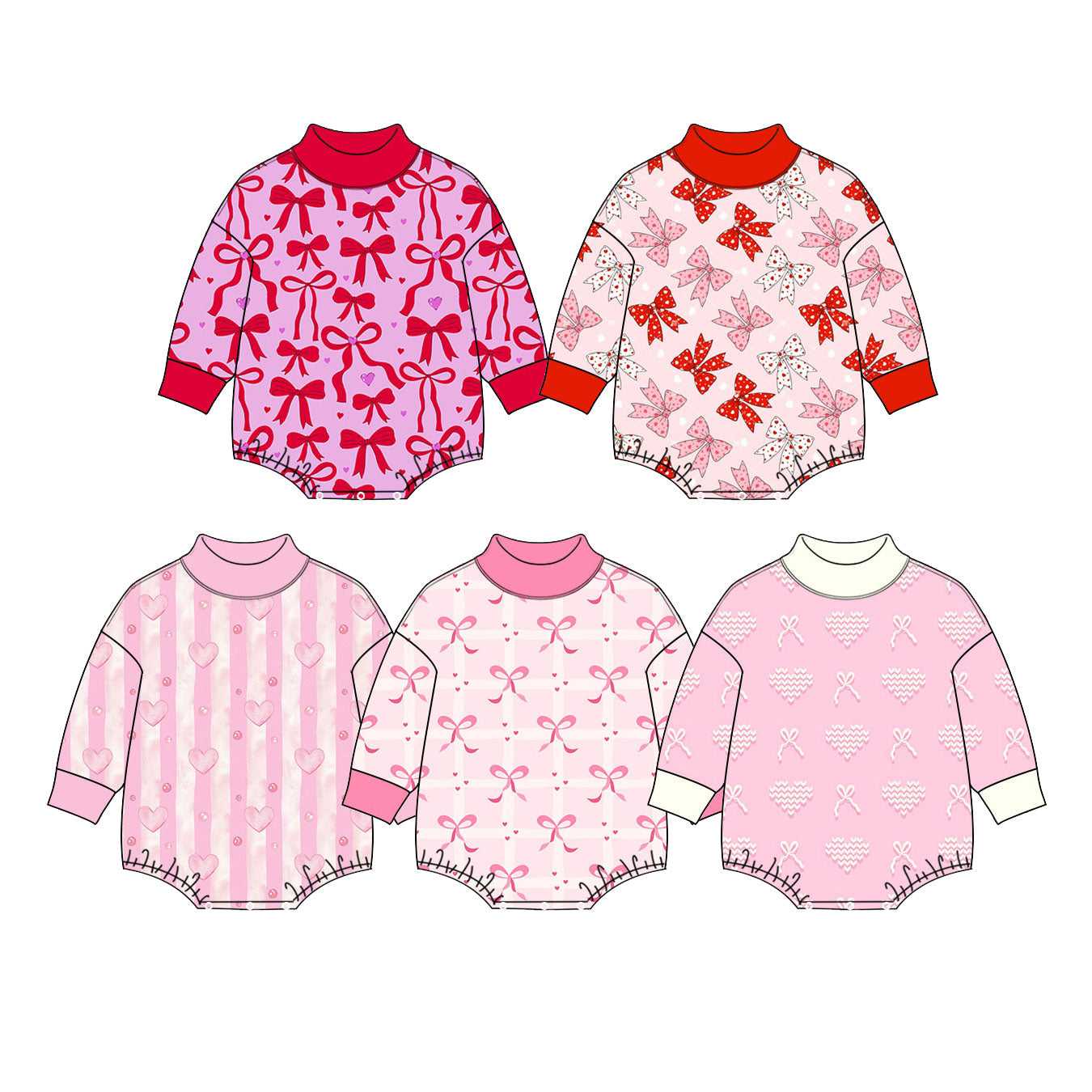 (Preorder new) No moq Baby Girls Long Sleeve Bows Hearts Valentines Ruffle Romper
