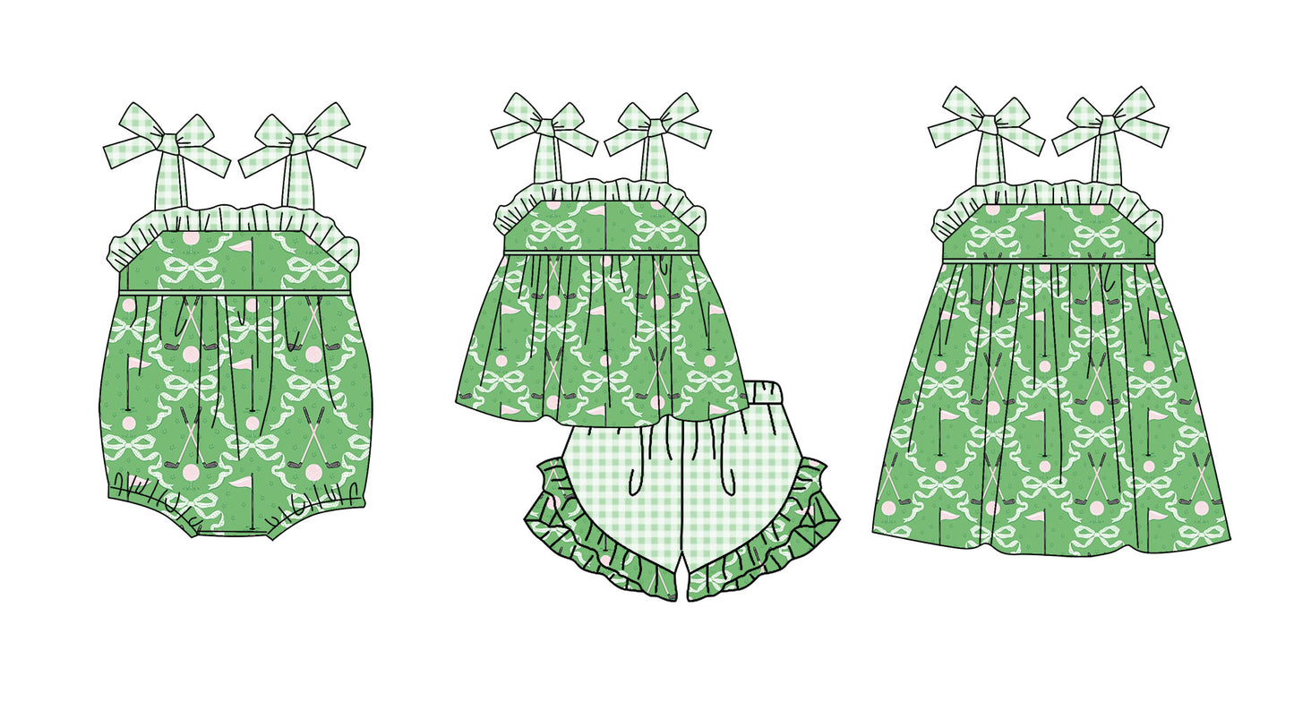 4.13 Custom moq 5 mix size Sibling Baby Girl's Green Strap Top And Short Set Cute Romper Dress for Summer