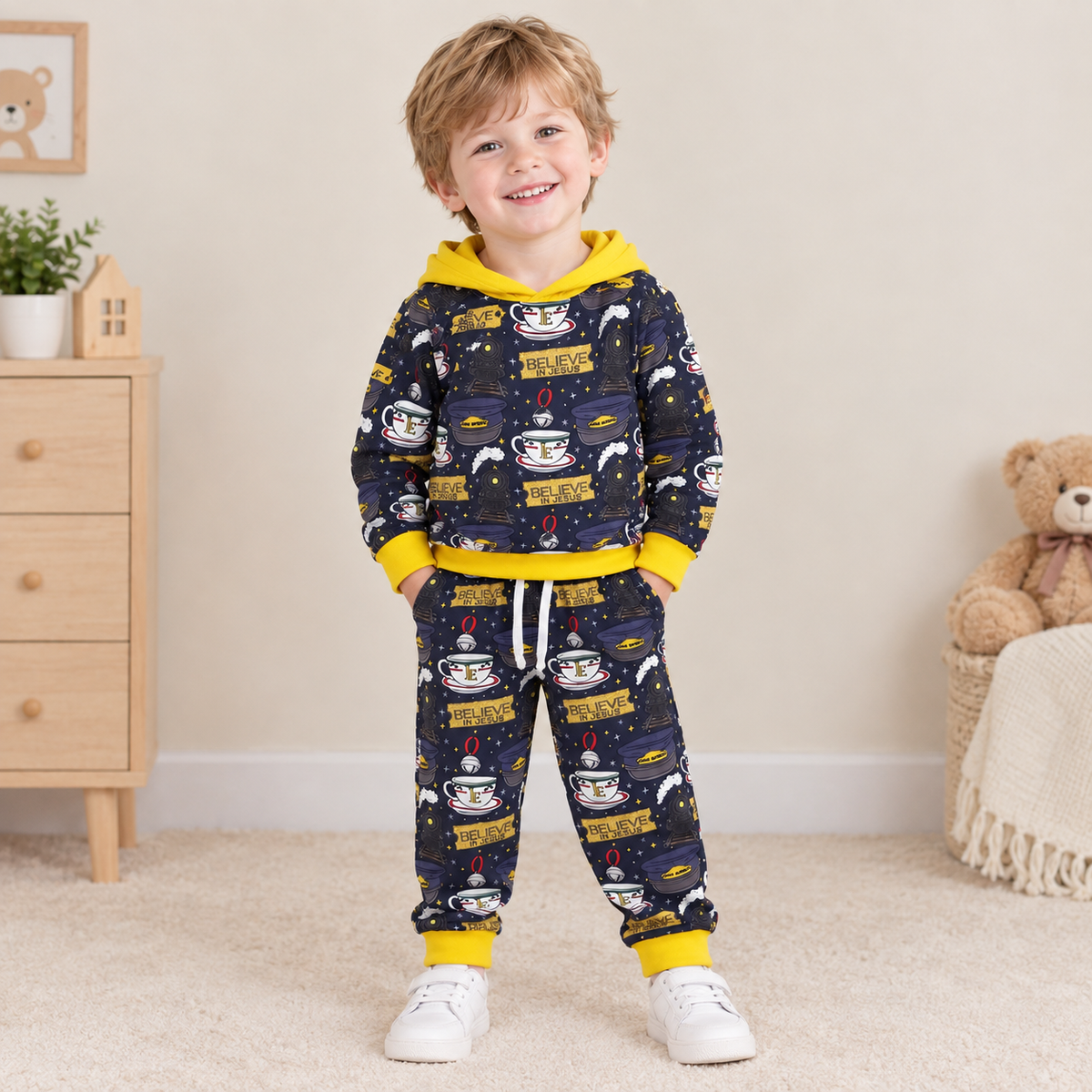 NEW RTS NO MOQ milk silk BLP1552 Baby Boys Long Sleeve Hoodie Pockets Jogger Set