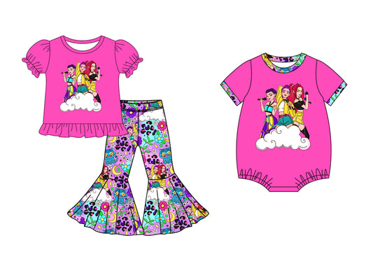 25.10.11 custom each style moq 5 eta 6-8week Sibling Sisters baby girl clothes short sleeve pants sets and romper match family design