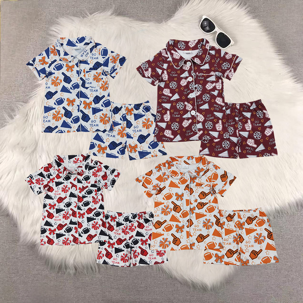 RTS NO MOQ Sibling baby girl clothes team cheer short sleeve shorts sets