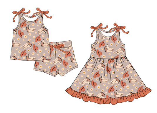 4.11 custom each style moq 5eta 4-6week Sibling Sister boots hat floral baby girl short sleeve shorts sets and dresses match design