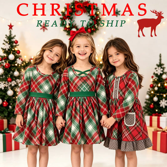 sibling christmas RTS No moq Red Green Christmas Holiday Dress