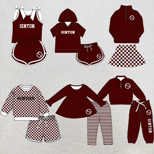 custom moq 5 mix size XY070302 Baby Kids Navy Red Top And Pants Daily Clothes Sets