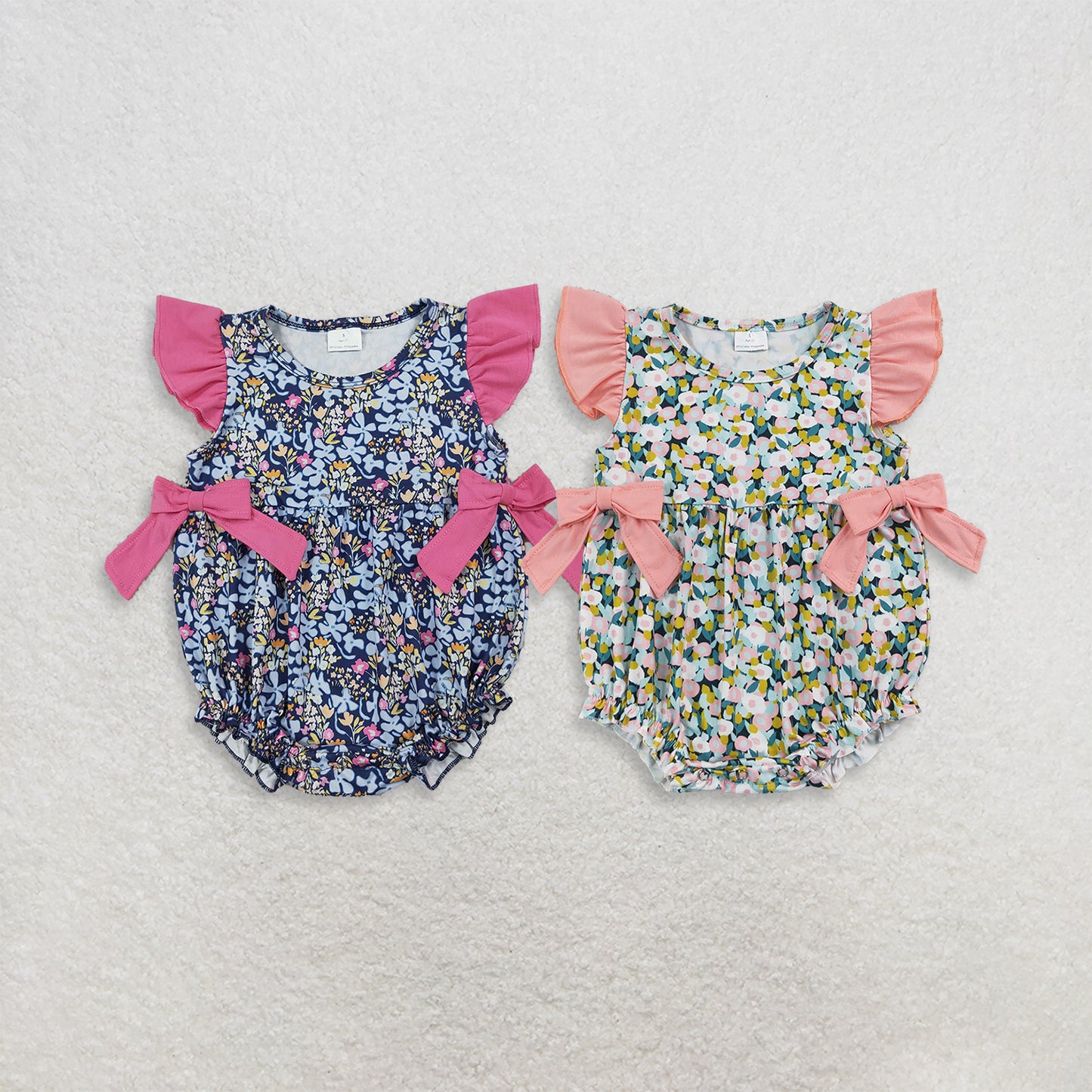 RTS NO MOQ Sibling milk silk Baby Girls Colorful Floral Flutter Sleeve Ruffle Romper