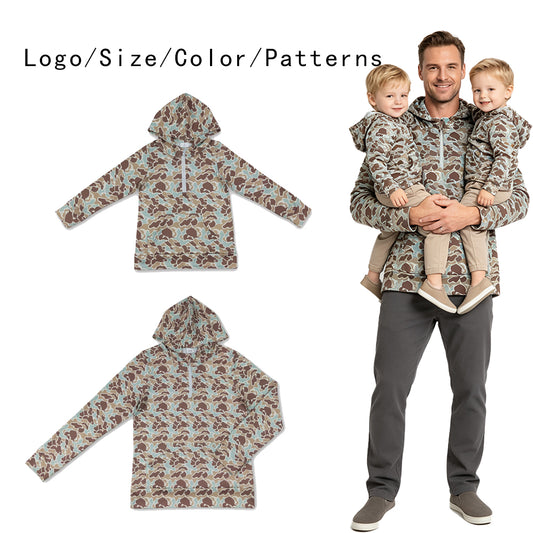 RTS NO MOQ Sibling milk silk Adult To Match Kids Green Khaki Camo Long Sleeve Zip Pocket Hoodies Tops