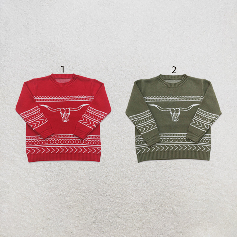 RTS NO MOQ Sibling Sweater Baby Toddler Western Cow Print Crew Neck Woolen Knit Sweater