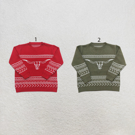 RTS NO MOQ Sibling Sweater Baby Toddler Western Cow Print Crew Neck Woolen Knit Sweater
