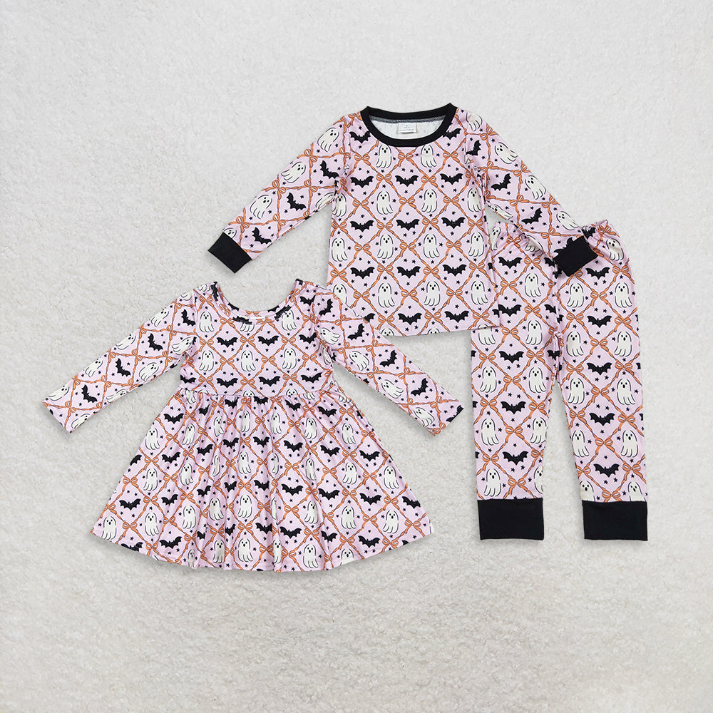RTS NO MOQ Sibling baby girl clothes halloween bat long sleeve pants sets and dress