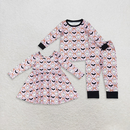 RTS NO MOQ Sibling baby girl clothes halloween bat long sleeve pants sets and dress