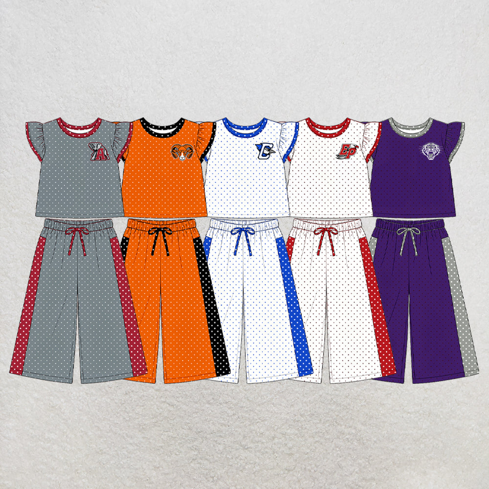 custom moq 5 mix size XY071603 Baby Girls Flutter Sleeve Top Bell Bottom Flare Pants Team Casual Set