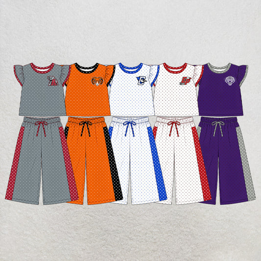 custom moq 5 mix size XY071603 Baby Girls Flutter Sleeve Top Bell Bottom Flare Pants Team Casual Set