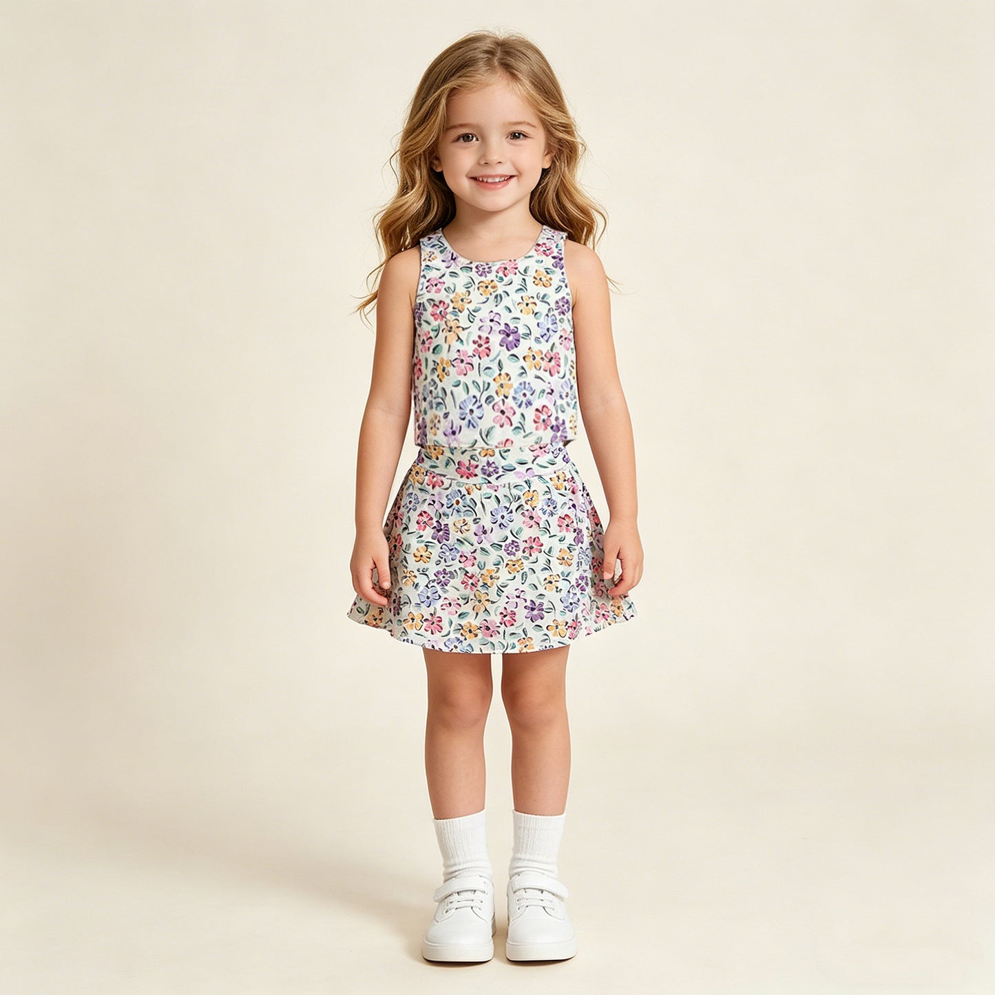 RTS NO MOQ GSD3838 Baby Girls Summer Colorful Flower Vest Yoga Skort Active Set