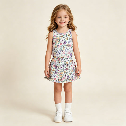 RTS NO MOQ GSD3838 Baby Girls Summer Colorful Flower Vest Yoga Skort Active Set