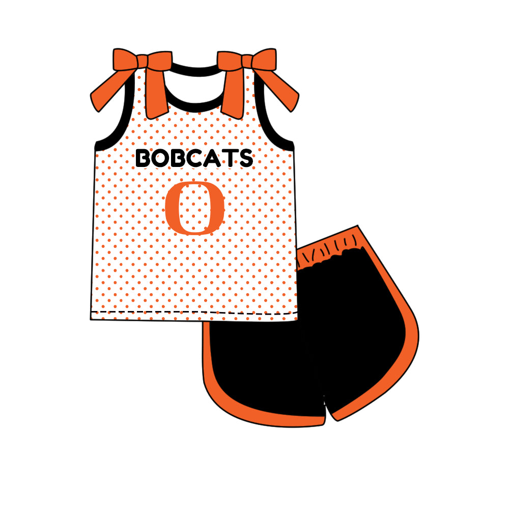 Custom moq 5 mix size summer teams Girls Orange Polka Dot Top Shorts Set Bows Print Top Skirt Set Zipper Pullover Pants Set
